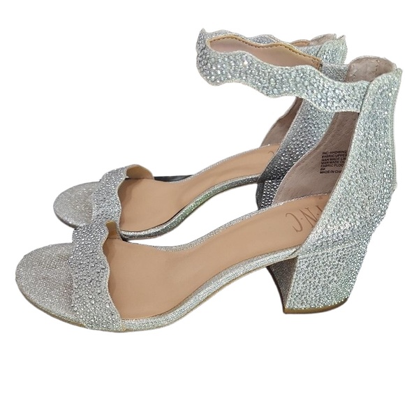 Shoes - INC Heels Womens Size 8M Silver Ankle Strap Block Heel Rhinestone Glam Party